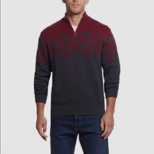 Weatherproof Vintage 1/4 Zip Holiday Fair Isle print Knitted Sweater Cabernet S